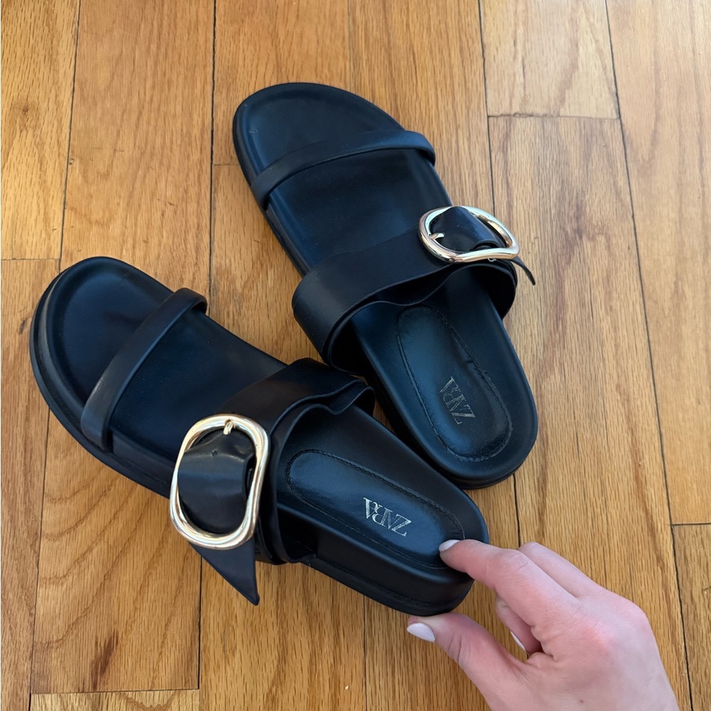 Zara Slide Sandals with Gold Buckle